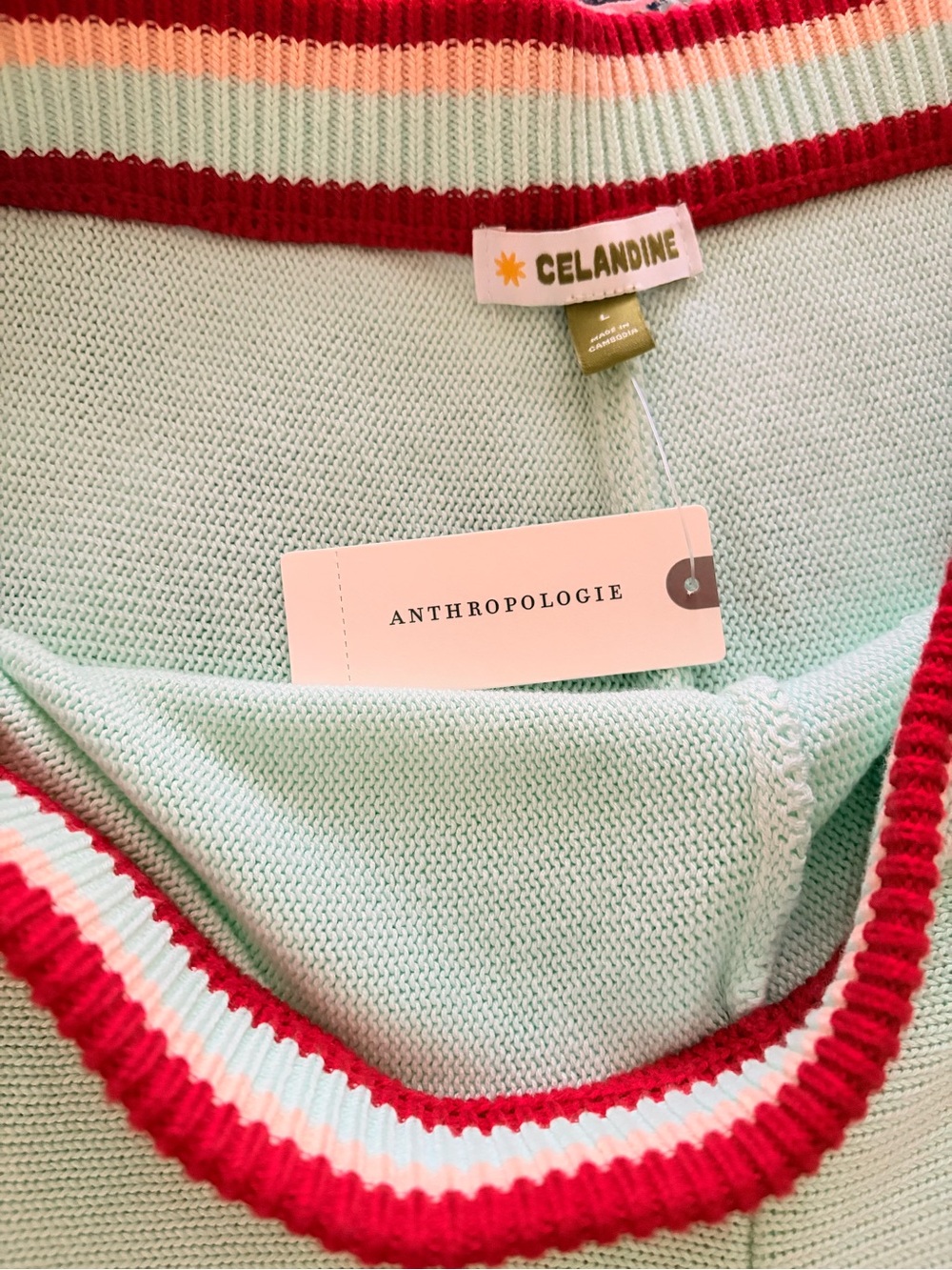 Knit High-Waist Mini Shorts in Mint with Red Trim - Picture 4 of 8